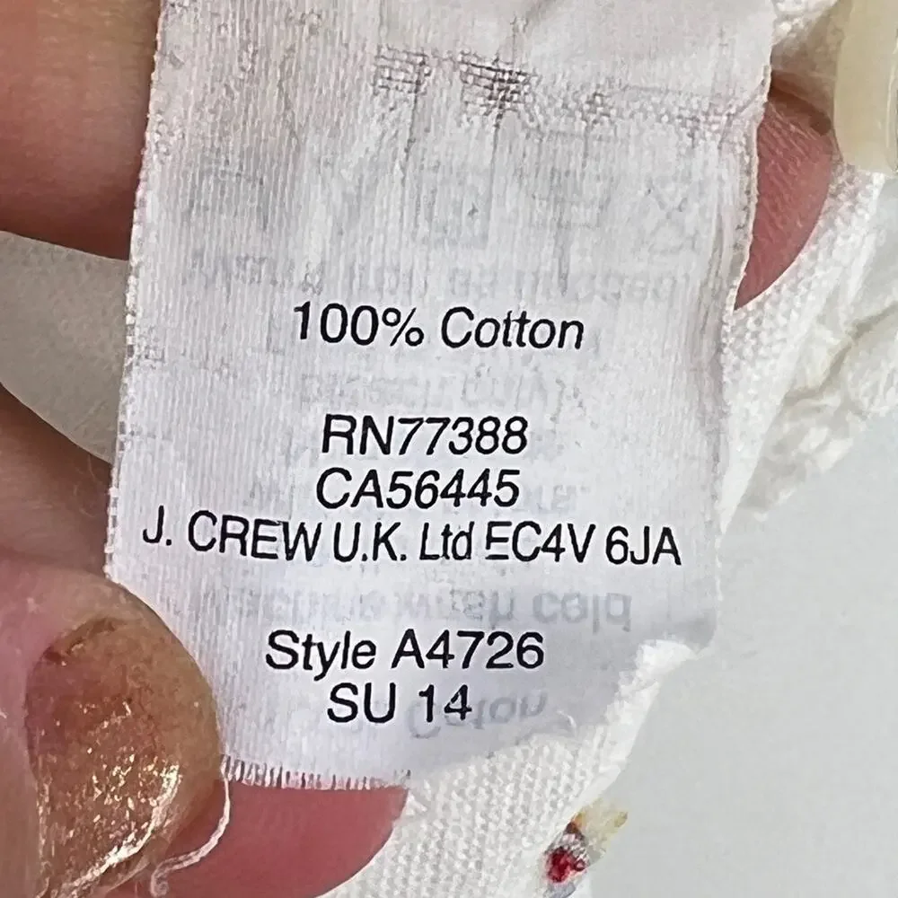 J. Crew Oxford White Embroidered Sailboat Button Down Slim Shirt Cotton